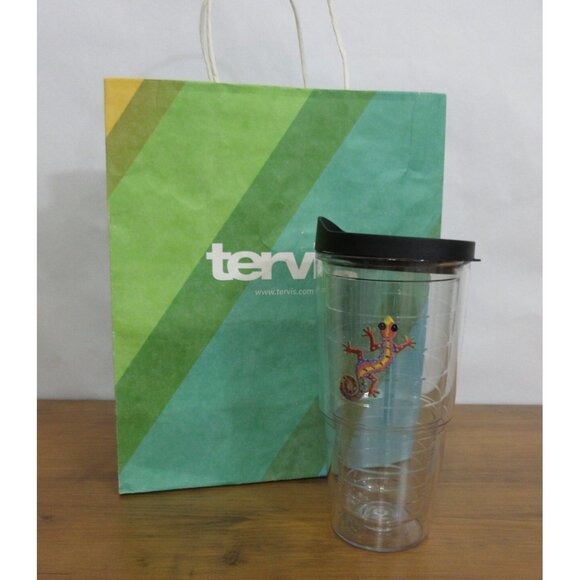Tervis 24oz Tumbler Multi-Colored Embroidered Chameleon Gecko w/ Black Lid NEW - Picture 1 of 6